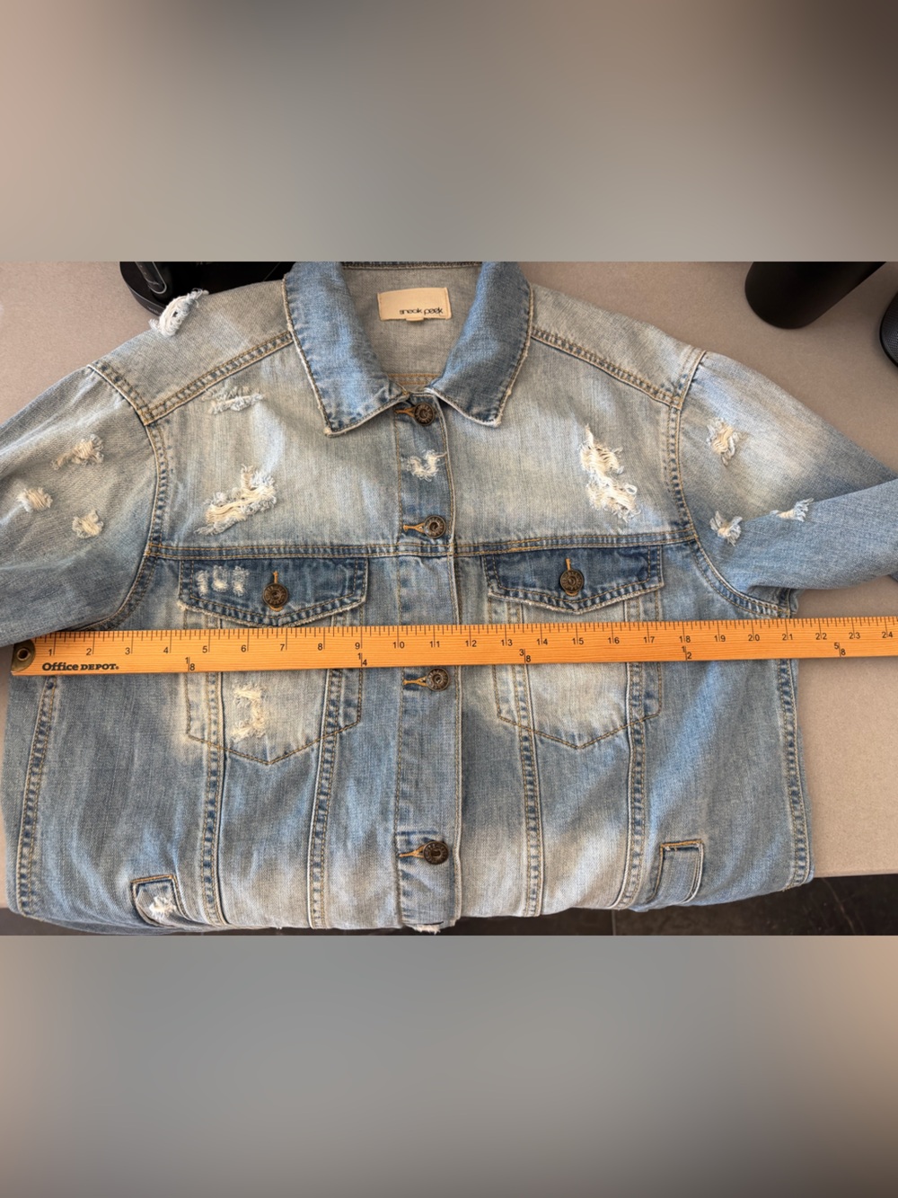 Distressed Denim Jean Jacket Faith Fear Kicker Graphic Oversized Small NWOT - Picture 3 of 5